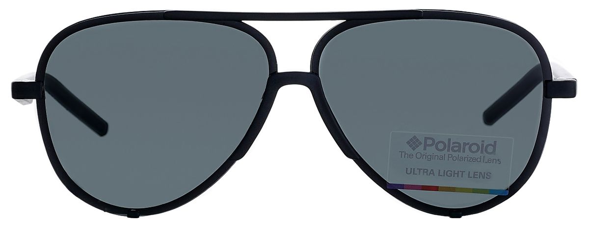 Фото спереди - Мужские солнцезащитные очки Polaroid 6017 DL5 авиаторы черного цвета